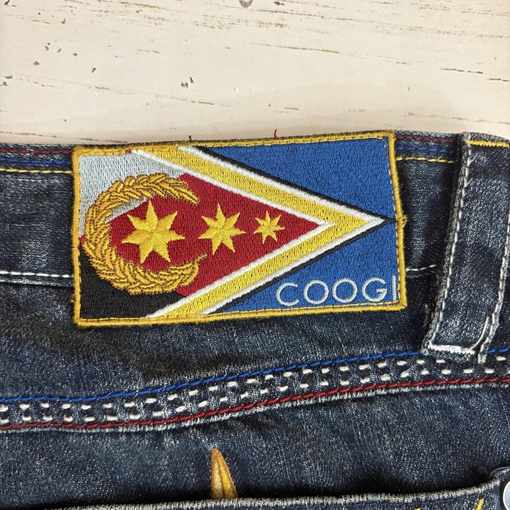 Coogi Jeans Mens 36x34 Blue Denim Relaxed Wide Leg Embroidered Graphic Hip Hop - Picture 4 of 16